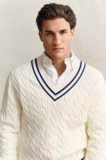 GANT COTTON CABLE V-NECK - Billede 2