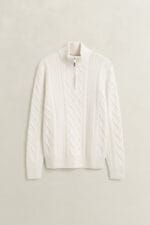 GANT WOOL BLEND CABLE KNIT HALF ZIP