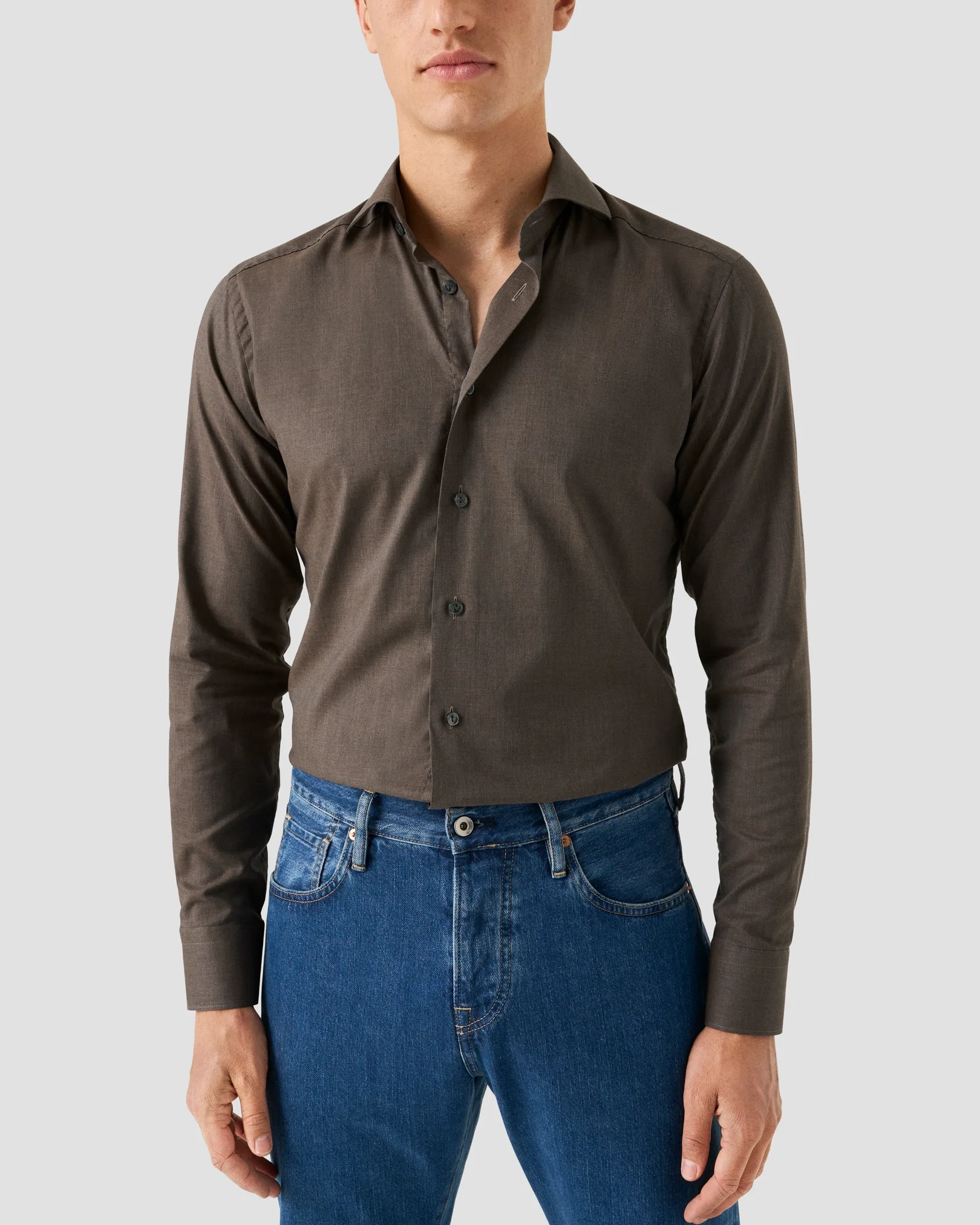 wrinkle-free-dark-brown-flanell-shirt_2024-08-19T084051248Z ETON Solid Signature Flannel Shirt Normal Fit - Billede 1